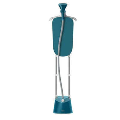 Philips STE1040/20 1800W Garment Steamer in teal, freestanding with adjustable pole and stable base, white background