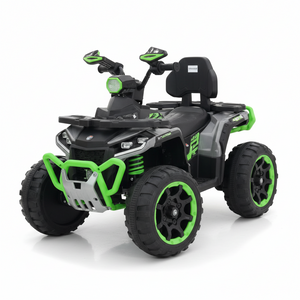 Kids Electric Ride-On ATV Quad Bike - Black & Lime Green with Rear Seat