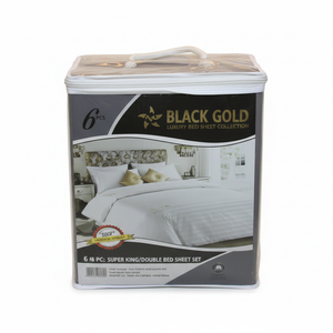 Black Gold Bed Sheet Set Front View 8K