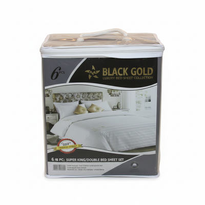 Black Gold Bed Sheet Set Front View 8K