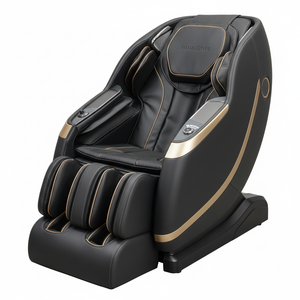 Black Massage Chair with Gold Trim - 3/4 Angle