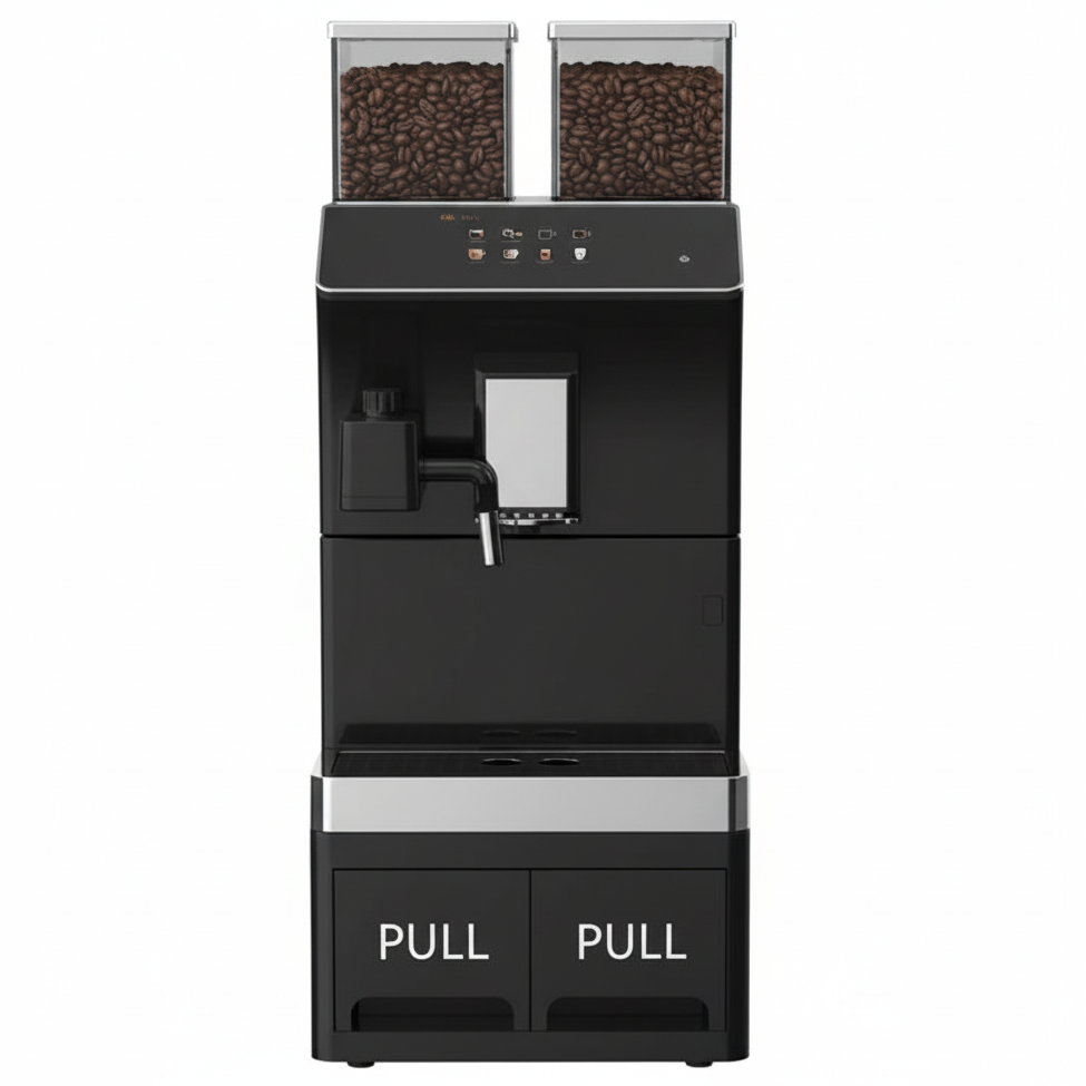 Commercial automatic espresso machine front view 8K
