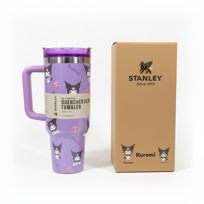 Enhanced Kuromi Stanley tumbler with authentic collaboration box