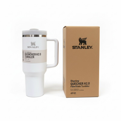 Enhanced white Stanley tumbler with box