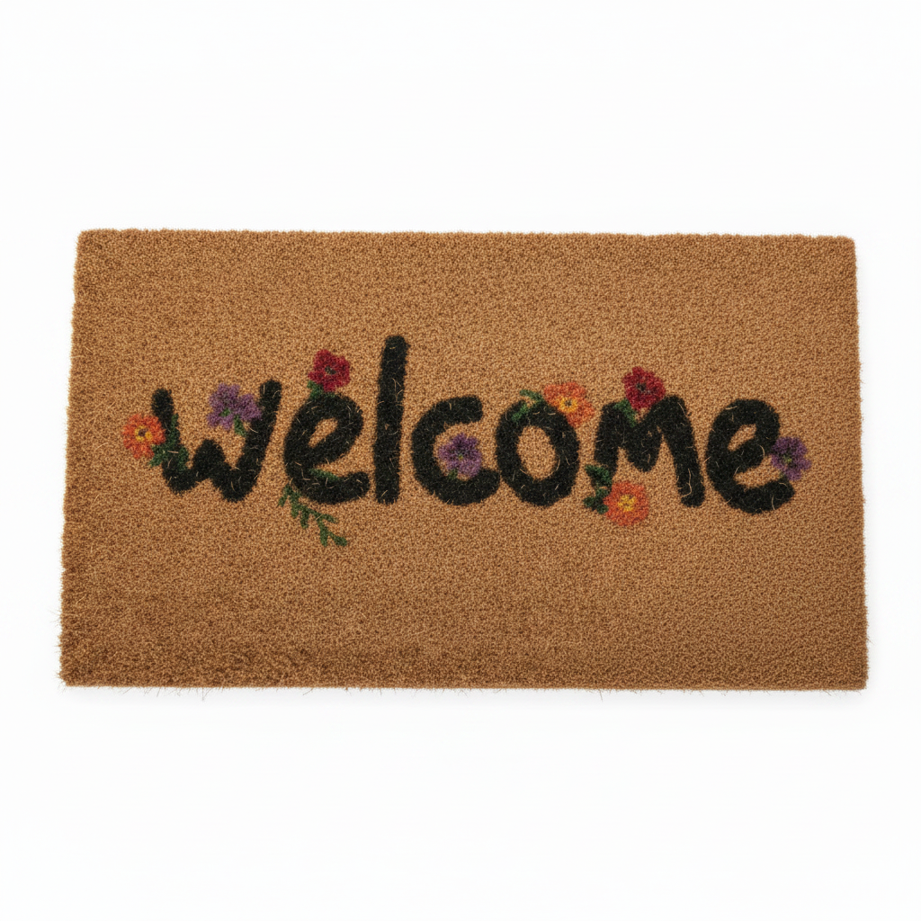 Floral Welcome Coir Mat – Front View
