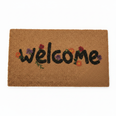 Floral Welcome Coir Mat – Front View
