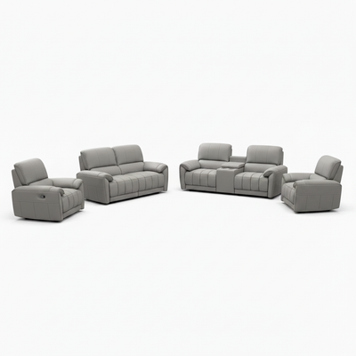 Grey sofa set with one fewer single recliner