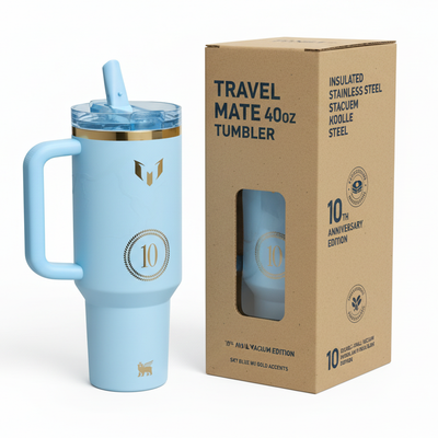 High-resolution tumbler with brown box on white background