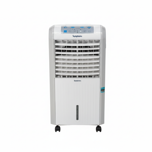Symphony OXY Hot & Cool Air Cooler - Straight front view showing cooling pads and control panel
