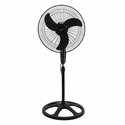 BYMART 18 inch GOLDY Stand Fan - Straight front view showing blade design and control panel