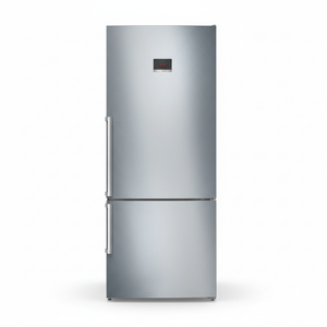 Bosch KGN76CI30U silver fridge-freezer straight-on front view on white