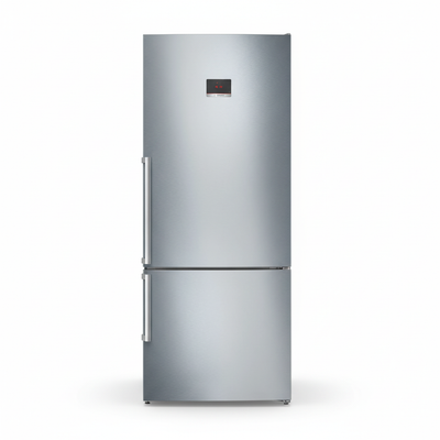 Bosch KGN76CI30U silver fridge-freezer straight-on front view on white