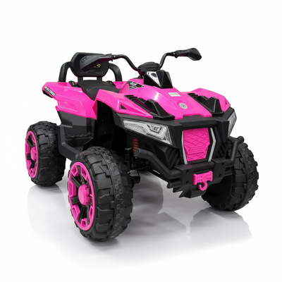 Kids Pink Electric Quad Bike - Front 3/4 Angle View