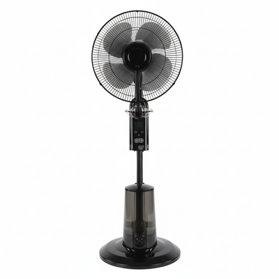 BYMART 16 inch Automatic Mist Stand Fan - Front view showing mist nozzles and control panel