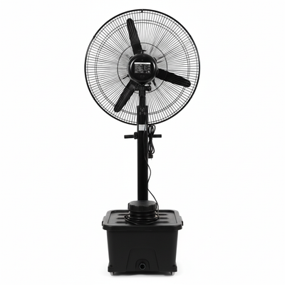 BYMART 65CM Industrial Mist Stand Fan - Rear view showing motor housing and water tank from behind