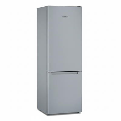Silver Bosch KGN36NL30Z upright fridge freezer on a white background
