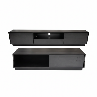 Contemporary black and grey TV stand combo - front view showing designer two-tone entertainment unit