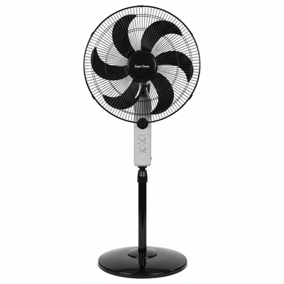 BYMART 18 inch Super Crown Stand Fan - Front view showing blade design and control panel