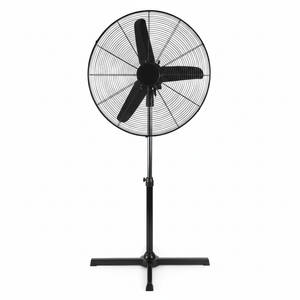BYMART Industrial Stand Fan - Three-quarter front view showing complete industrial fan