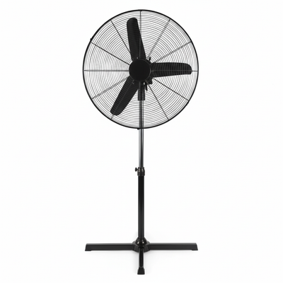 BYMART Industrial Stand Fan - Three-quarter front view showing complete industrial fan