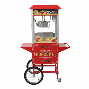 Commercial Popcorn Machine - Straight front view showing glass cabinet and vintage cart