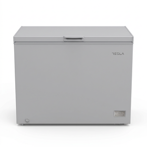 Light-gray Tesla freezer, front view