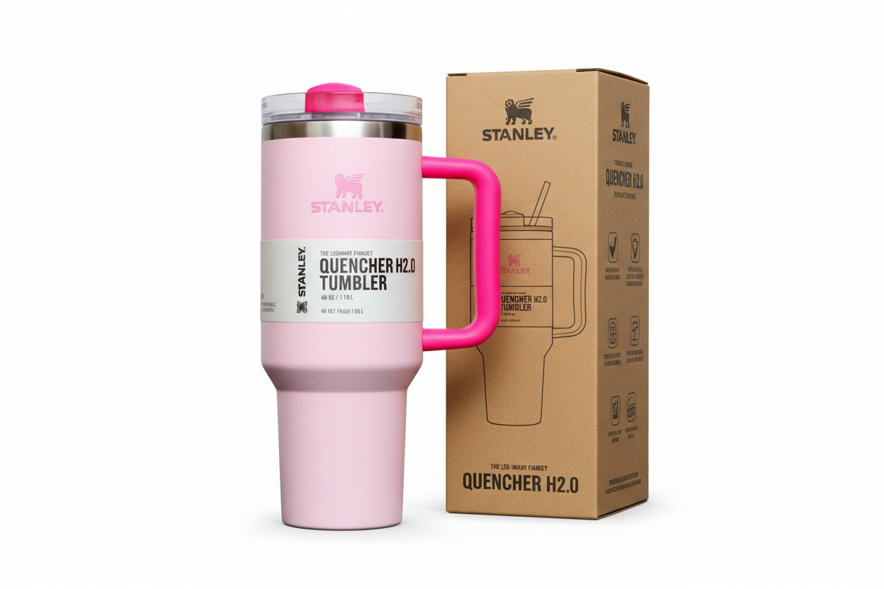 Stanley Quencher Pink with Hot Pink Handle Tumbler with Original Box